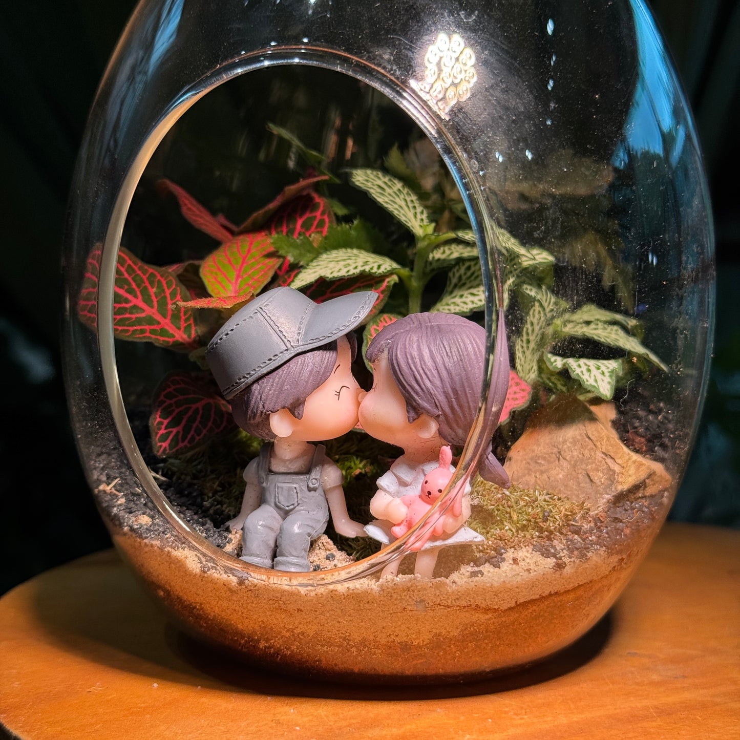 Fittonia and Fern Arrangement in Eggette Glass (L)