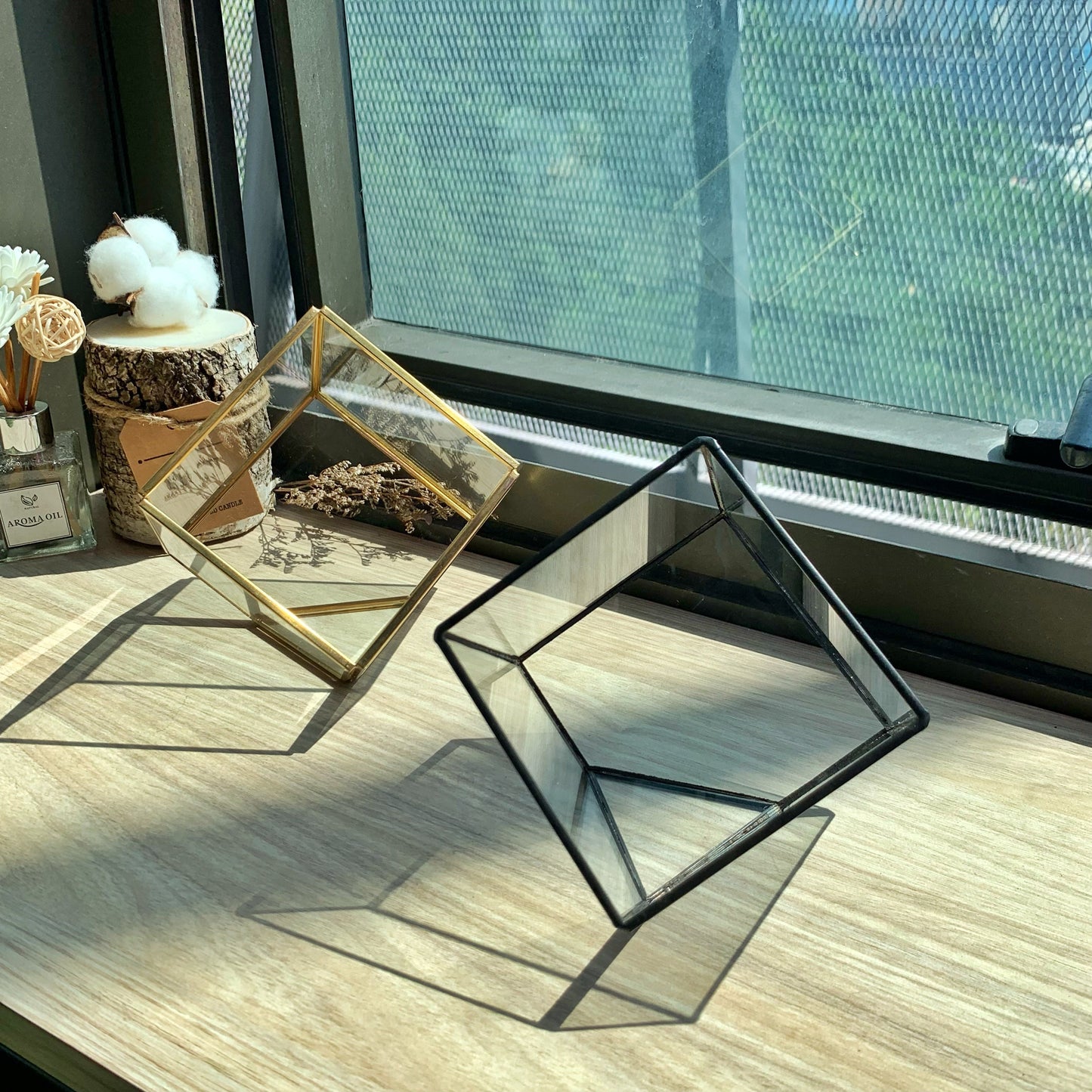 Golden / Black Frame Cubical Terrarium Glass
