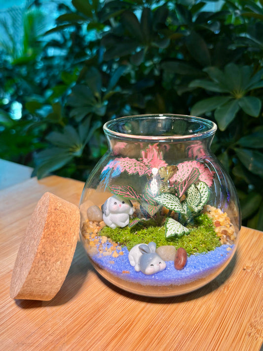 Indoor Plant with bunny in Glass Terrarium 🐰