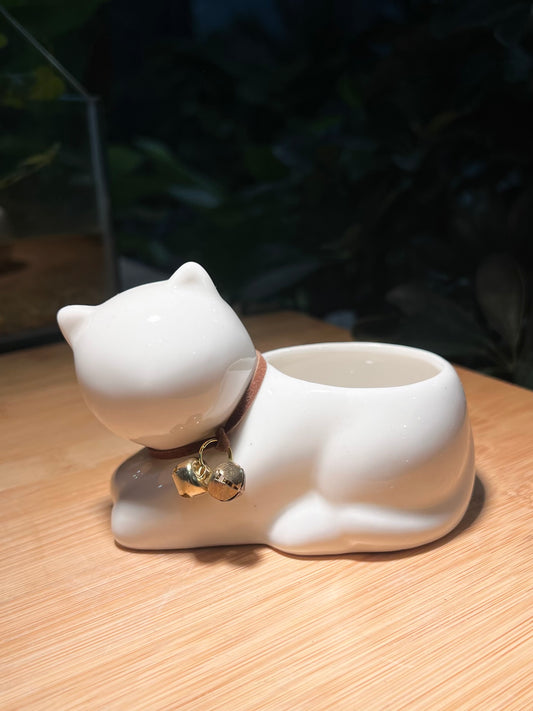 White Cat Ceramic Pot