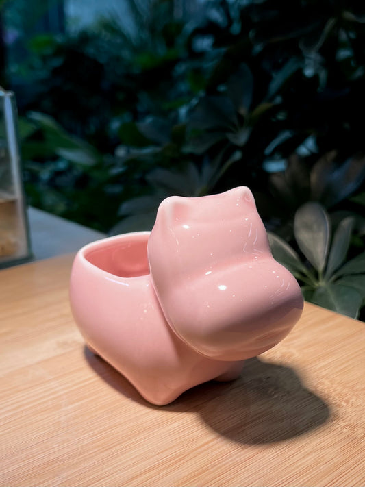 Large Head Hippopotamus Ceramic Pot
