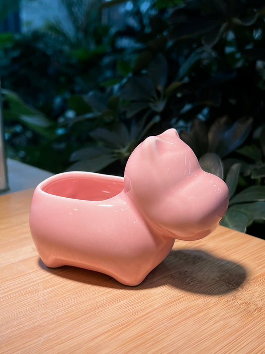 Large Head Hippopotamus Ceramic Pot