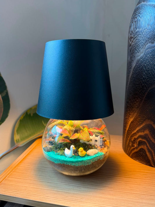 LES Table Lamp with Indoor Plant Terrarium in Round Covered Glass