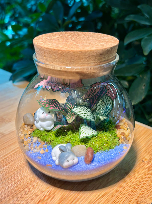 Indoor Plant with bunny in Glass Terrarium 🐰