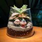 Valentine Day Gift for Couple: Couple Cartoon with Indoor Plants in Fuji Terrarium