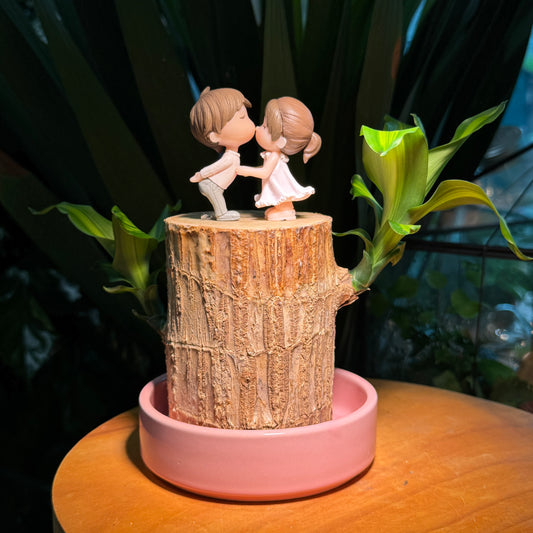 Valentine Gift for Girlfriend: Couple Cartoon with Dracaena with Base Plate