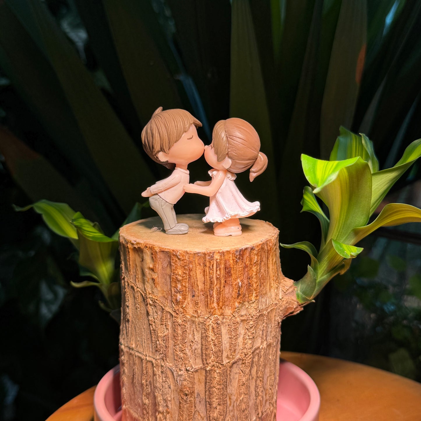 Valentine Gift for Girlfriend: Couple Cartoon with Dracaena with Base Plate