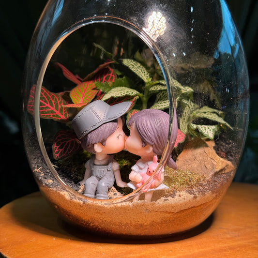 Fittonia and Fern Arrangement in Eggette Glass (L)