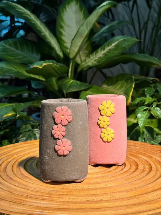 Tall Flowery Matte Polymer Pot