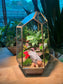 Mini Garden with Cow and Mushroom: Indoor Plant Arrangement in Golden Frame Polygonal Terrarium Glass