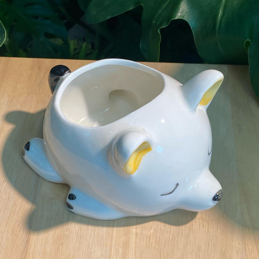 White dog with Yellow ears Designer Pot