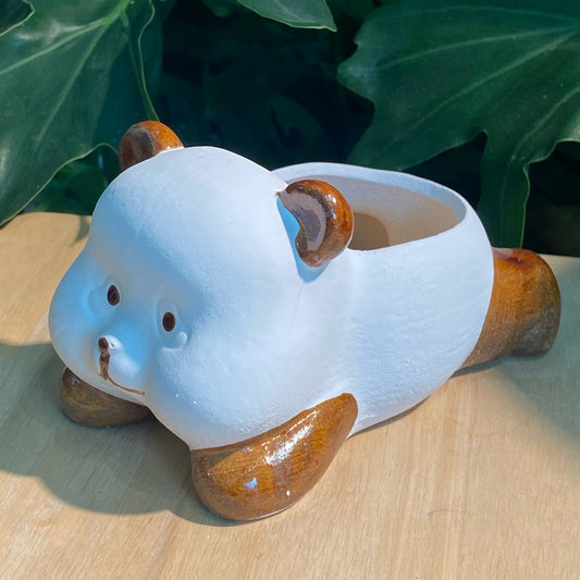 White Bear with Chocolate Ears Designer Pot