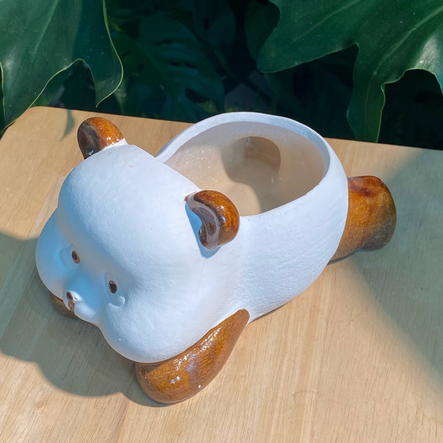 White Bear with Chocolate Ears Designer Pot