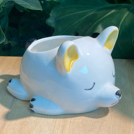 White dog with Yellow ears Designer Pot